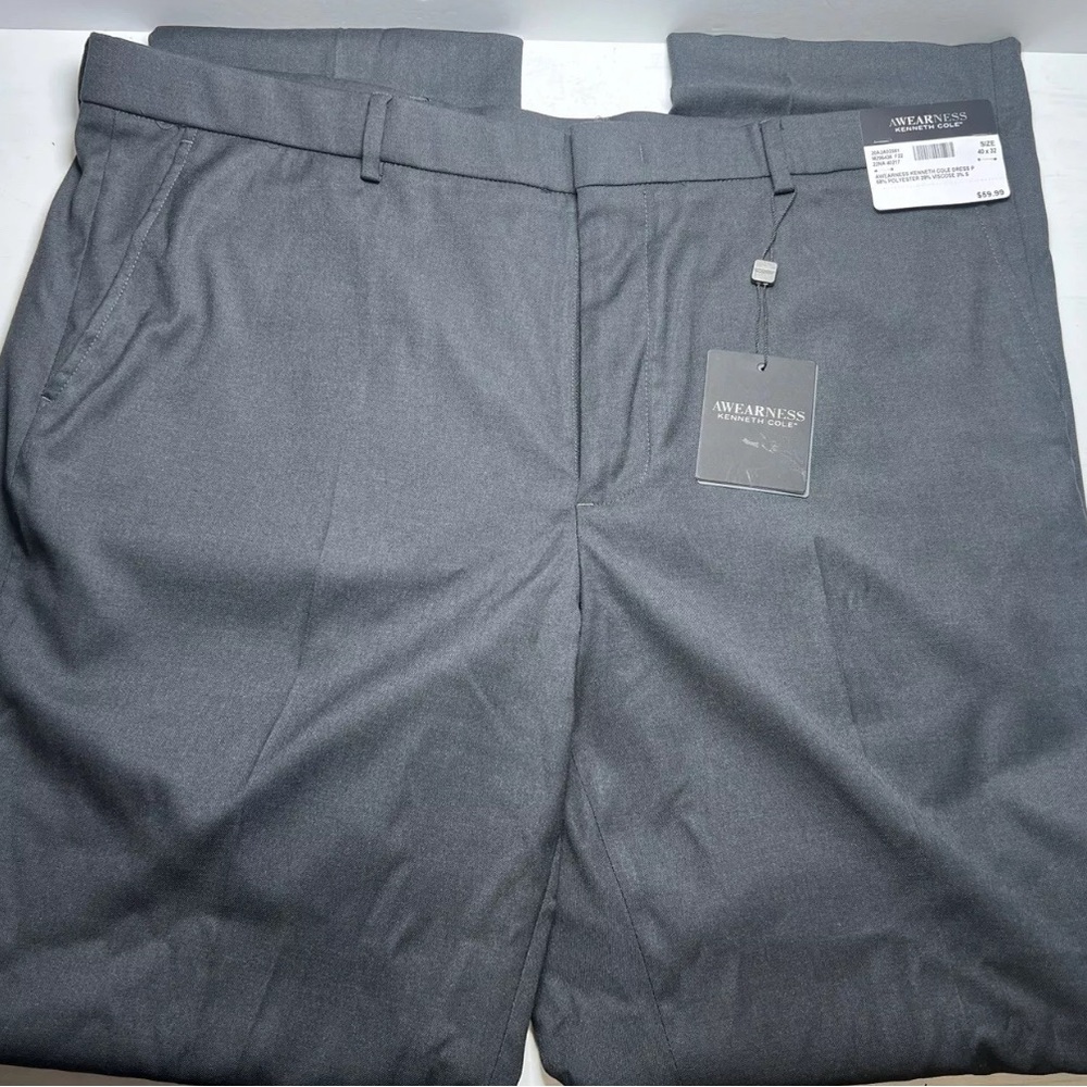 New! Kenneth Cole Awearness Black Slacks Dress Suit Pants Stretch Mens 40x32